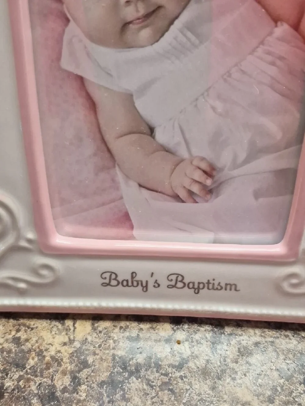 NEW. Demdaco Pink and White Baby Baptism Frame with Cross Accent